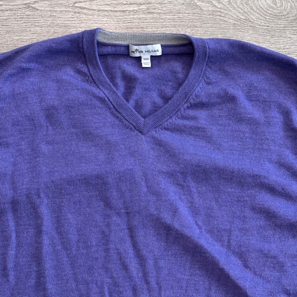 Peter Millar V-Neck Sweater Mens XXL Purple Merino Wool Silk Blend Preppy Casual
